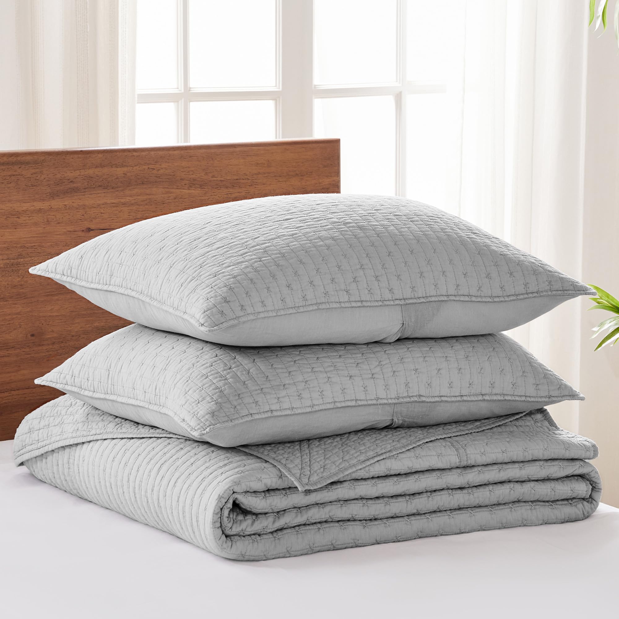 Foto 4 pulgar | Juego De Colchas Levtex Home, Punto De Cruz, Gris Claro, Completo - Venta Internacional.
