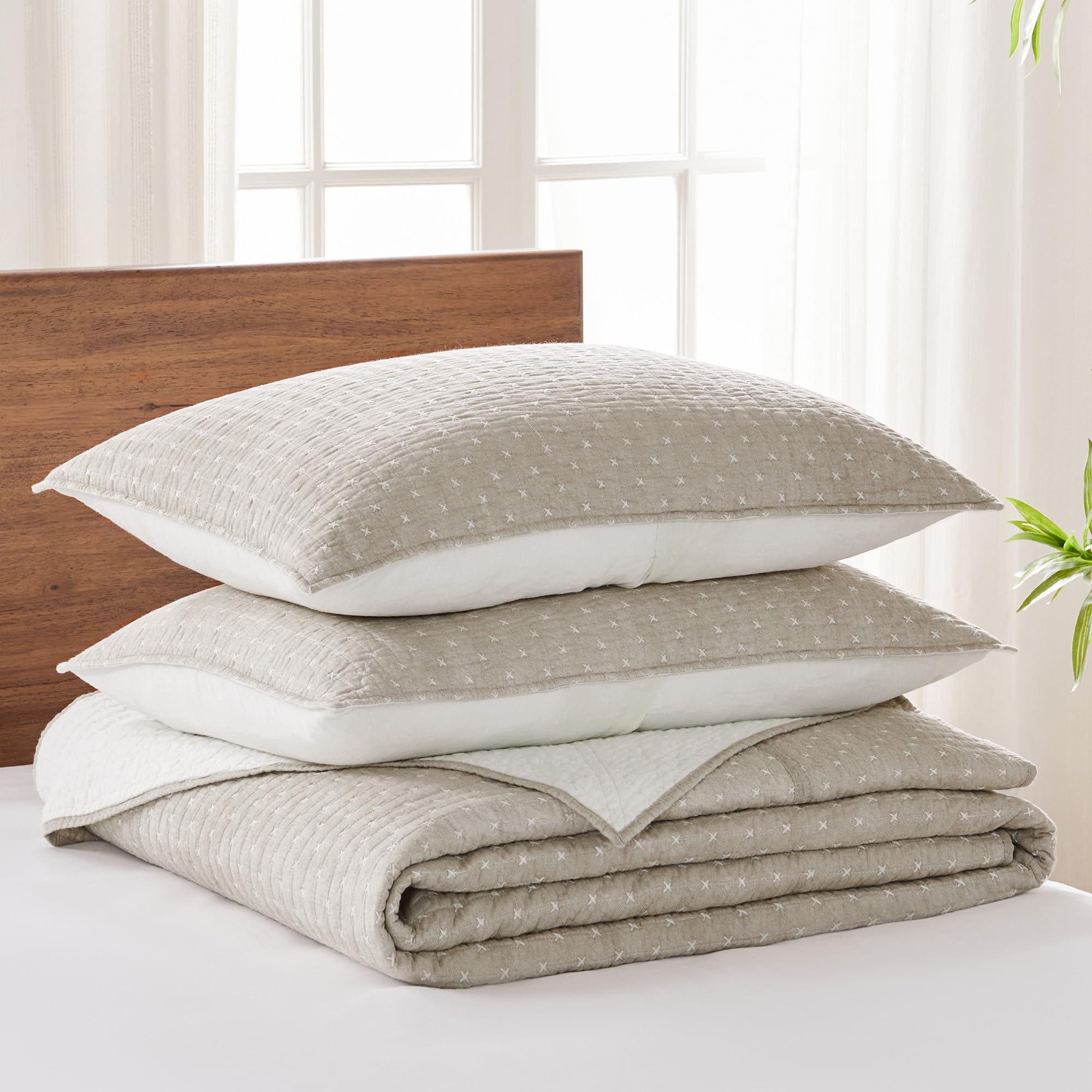 Foto 3 | Juego De Colchas Levtex Home Cross Stitch Taupe Completo Con 2 Fundas - Venta Internacional.