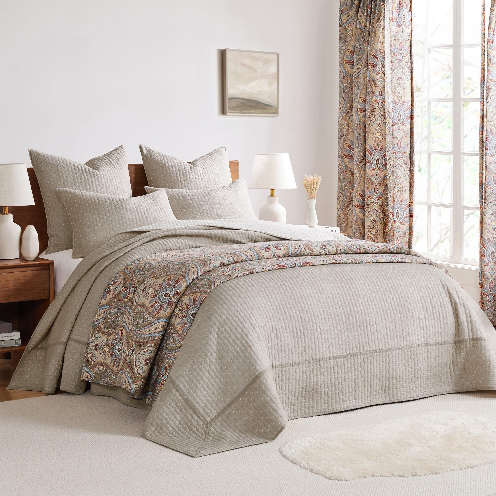 Foto 5 pulgar | Juego De Colchas Levtex Home Cross Stitch Taupe Completo Con 2 Fundas - Venta Internacional.