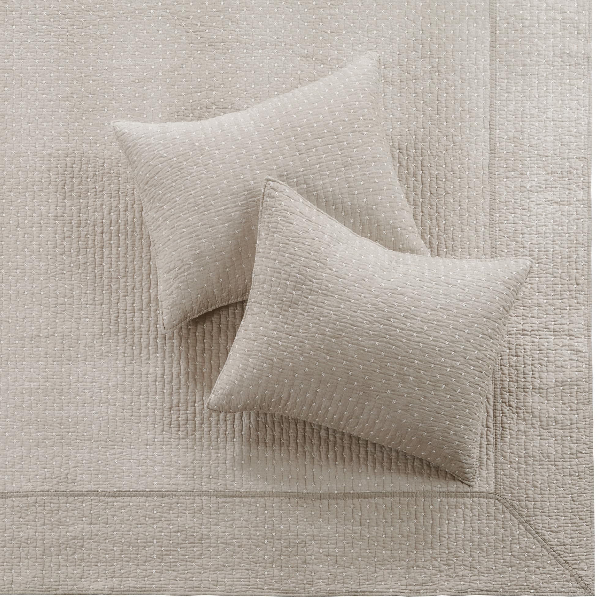 Foto 6 | Juego De Colchas Levtex Home Cross Stitch Taupe Completo Con 2 Fundas - Venta Internacional.