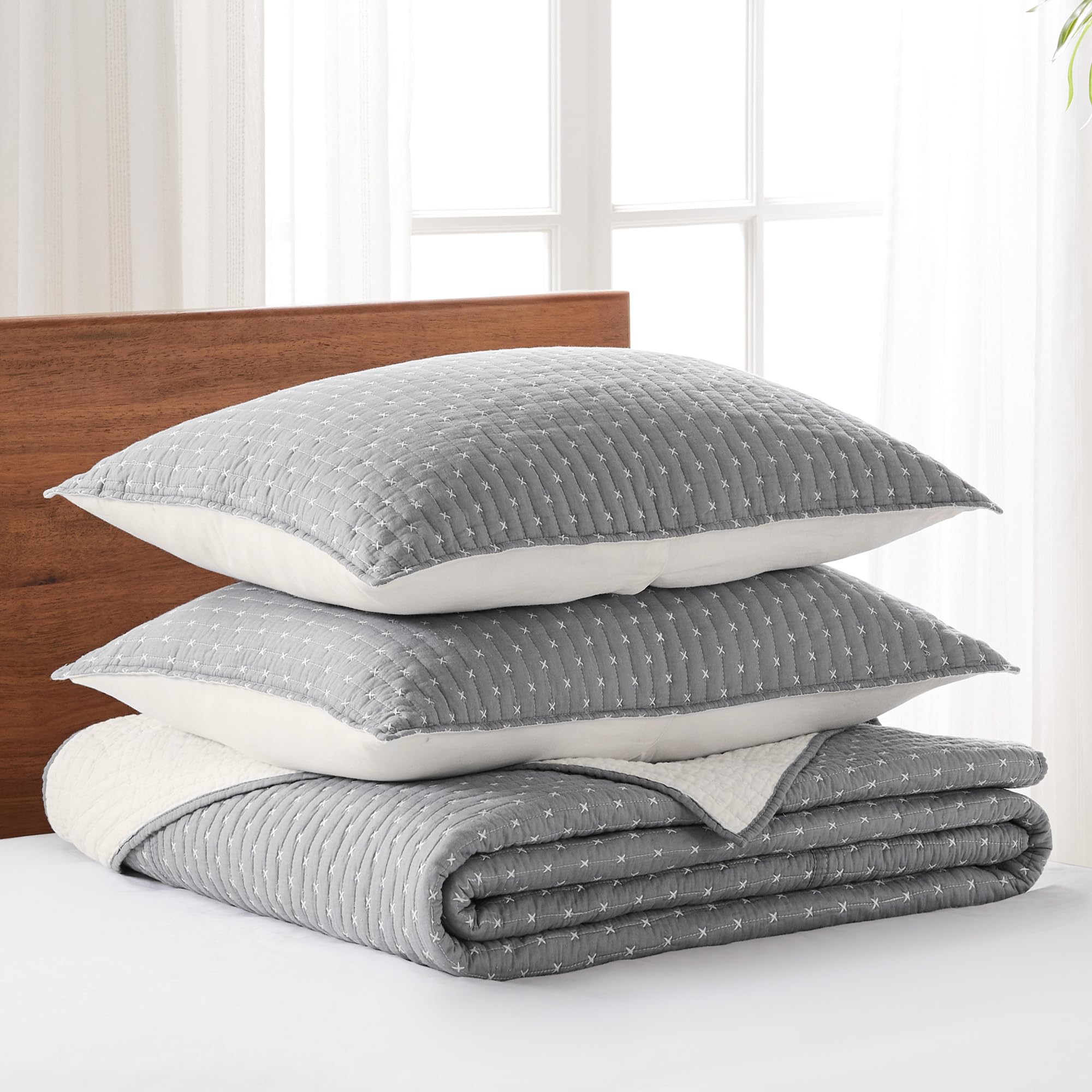 Foto 3 | Juego De Colchas Levtex Home Cross Stitch Grey Con 2 Fundas - Venta Internacional.