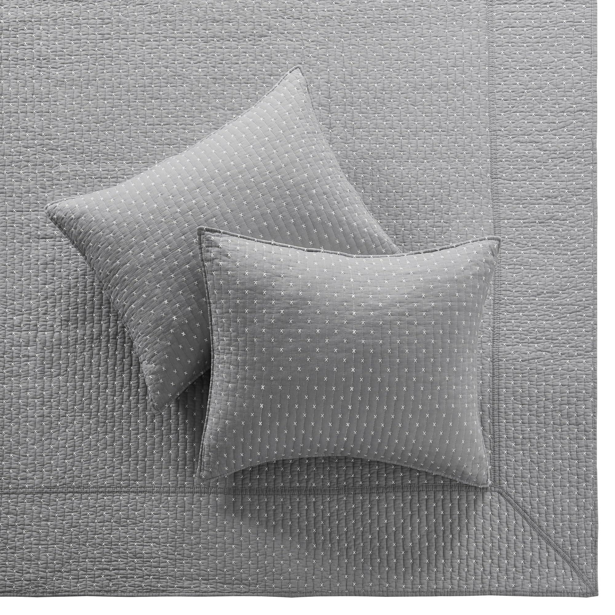 Foto 5 pulgar | Juego De Colchas Levtex Home Cross Stitch Grey Queen Con 2 Fundas - Venta Internacional.