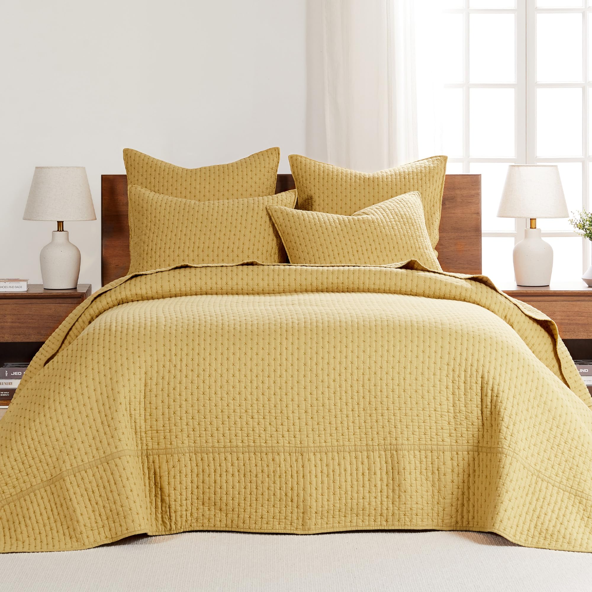 Foto 1 | Juego De Colchas Levtex Home En Punto De Cruz, Color Ocre, Tamaño King, +2 Fundas - Venta Internacional.