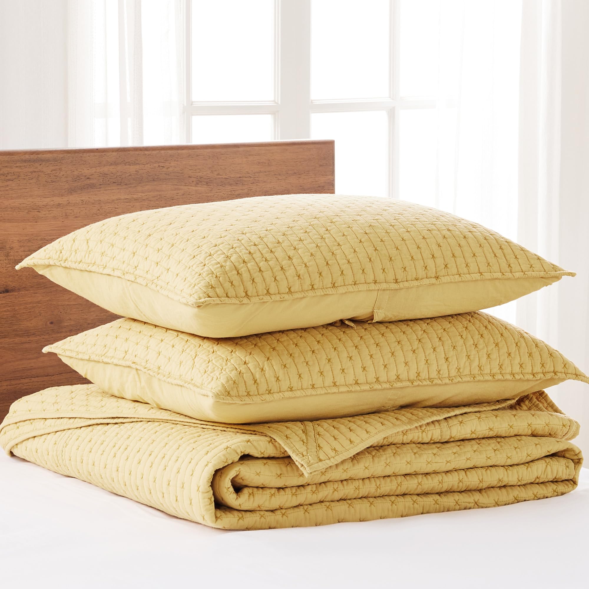 Foto 4 pulgar | Juego De Colchas Levtex Home En Punto De Cruz, Color Ocre, Tamaño King, +2 Fundas - Venta Internacional.