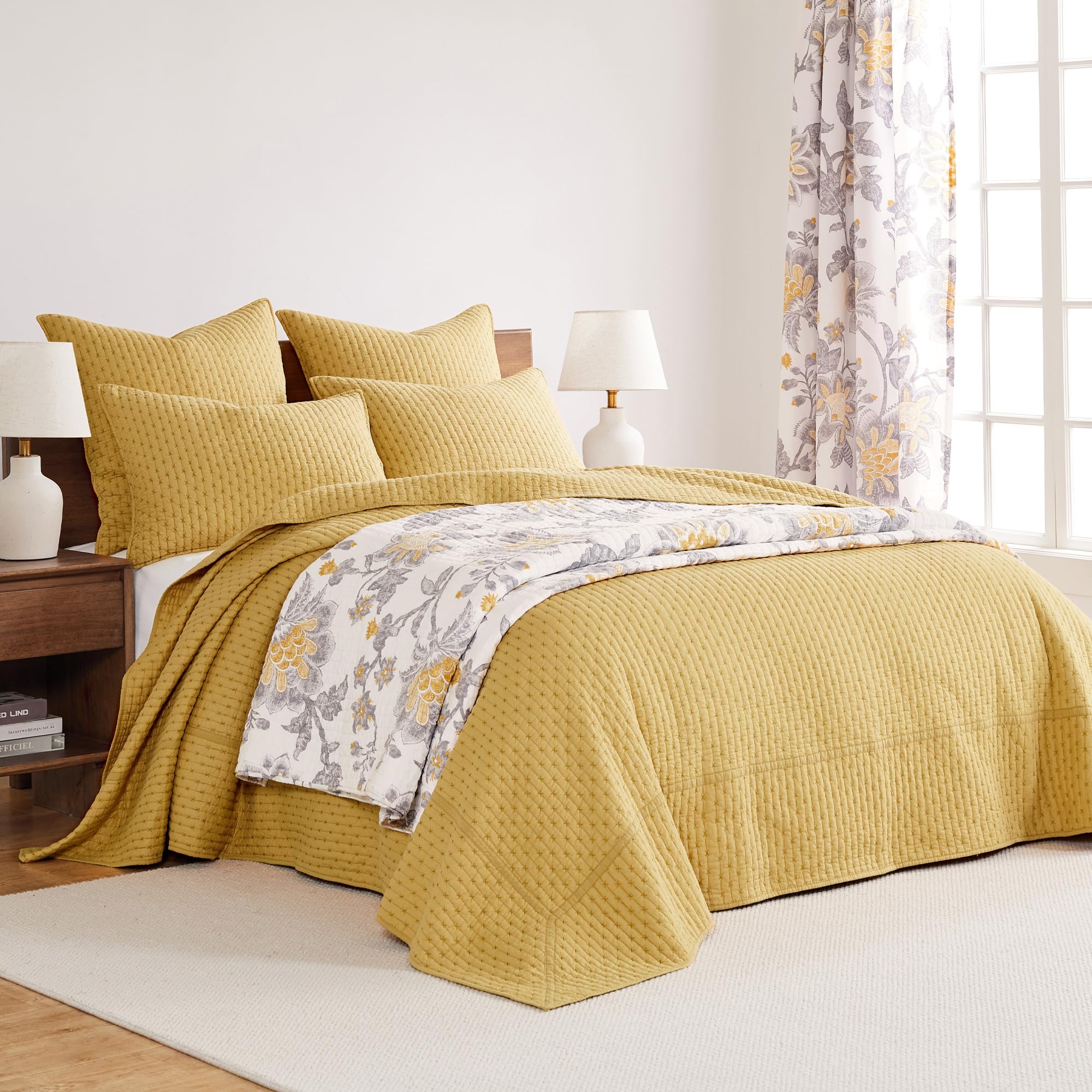 Foto 5 pulgar | Juego De Colchas Levtex Home En Punto De Cruz, Color Ocre, Tamaño King, +2 Fundas - Venta Internacional.