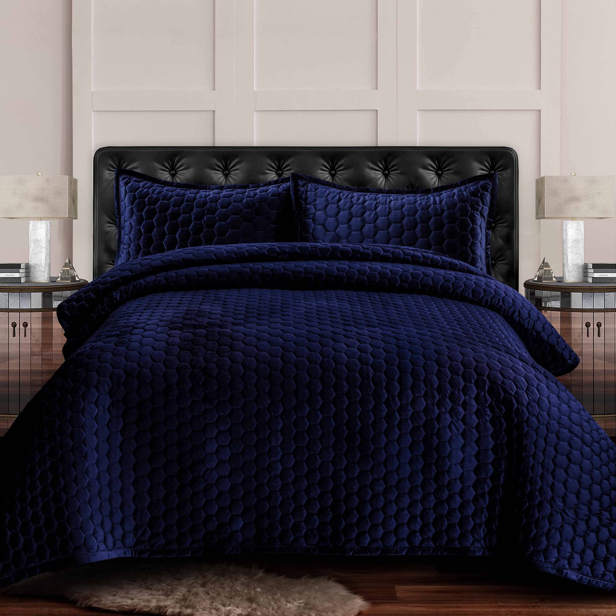 Foto 1 | Juego De Colcha Tribeca Living Velvet King Con 2 Fundas De Almohada, Color Azul Marino - Venta Internacional.