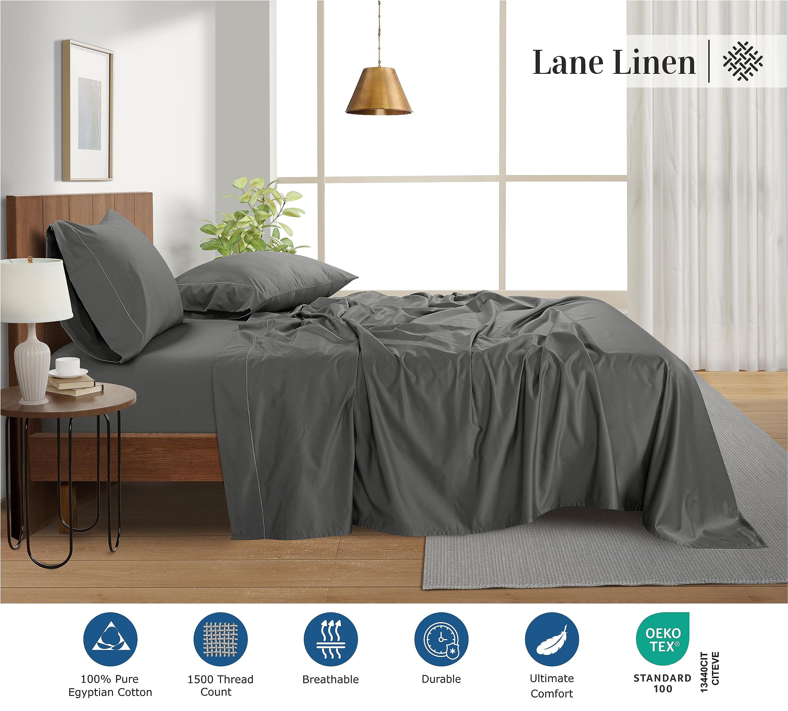 Foto 5 pulgar | Juego De Sábanas Lane Linen, 100% Algodón Egipcio, 1500 Hilos, Tamaño Completo - Venta Internacional.