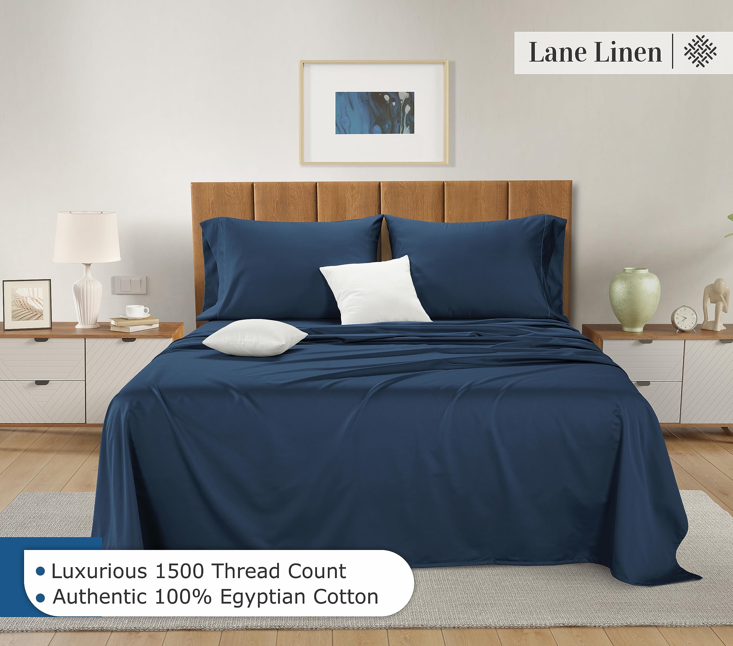 Foto 2 | Sábanas Lane Linen, 100% Algodón Egipcio, Tamaño Completo, Azul - Venta Internacional.