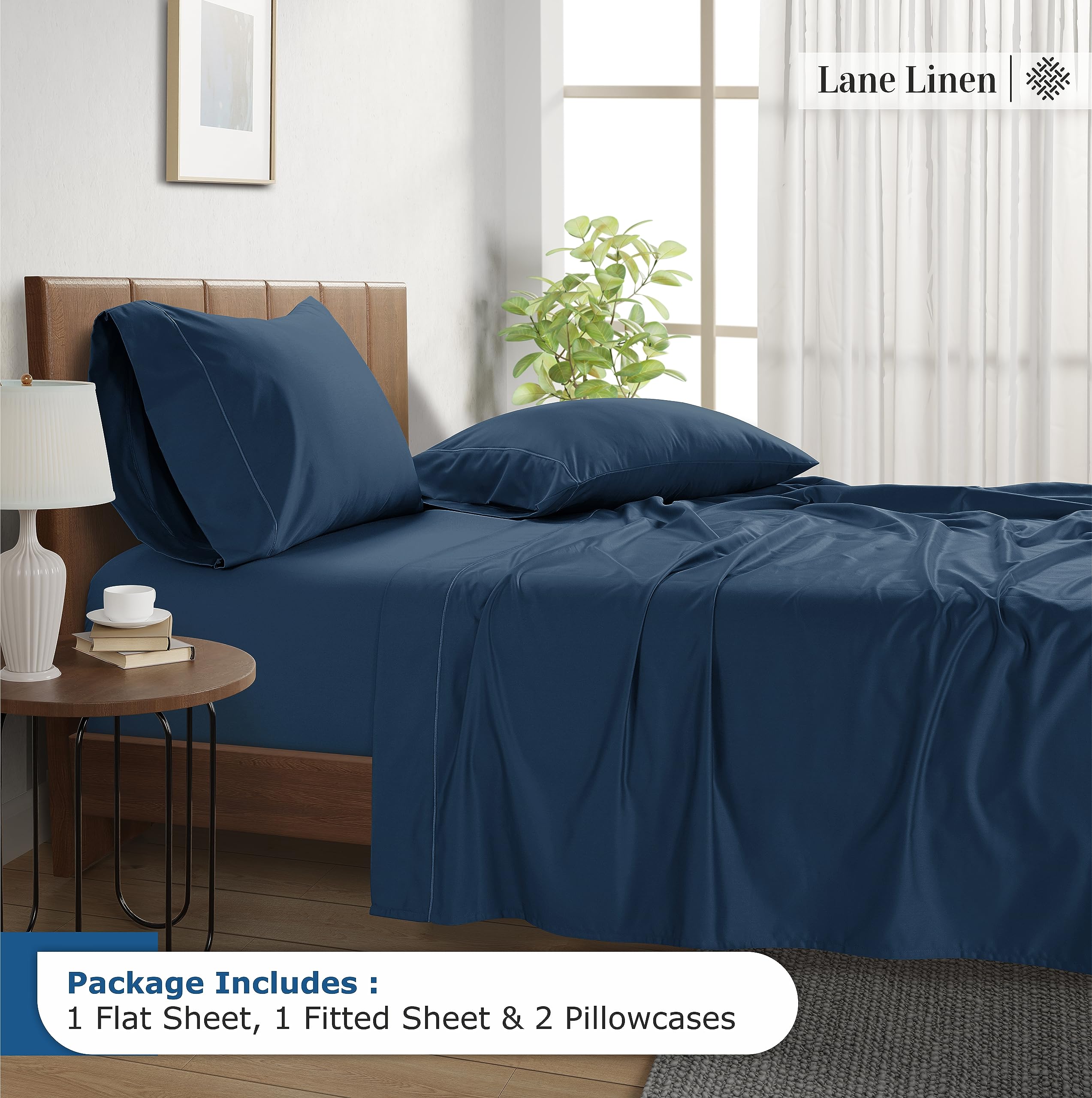 Foto 4 pulgar | Sábanas Lane Linen, 100% Algodón Egipcio, Tamaño Completo, Azul - Venta Internacional.