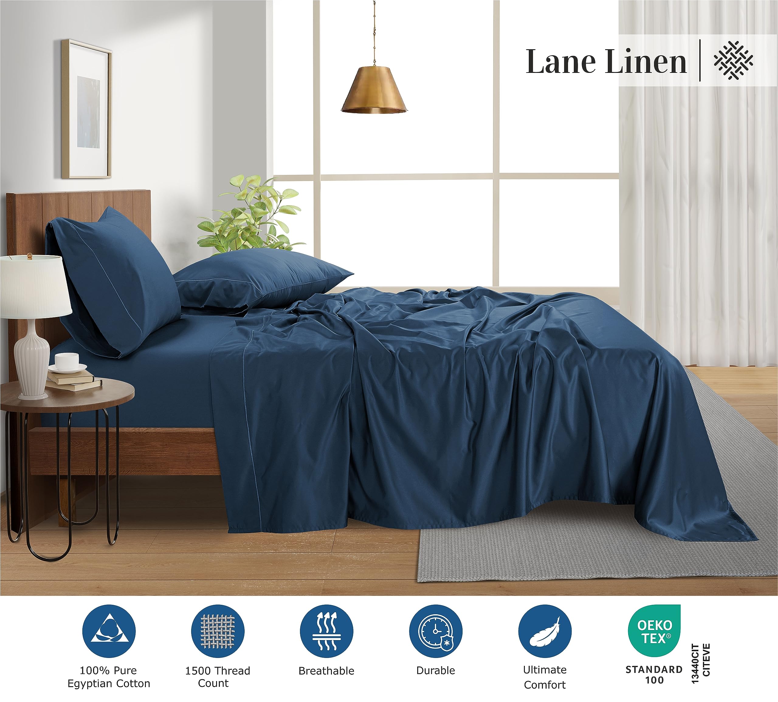 Foto 5 pulgar | Sábanas Lane Linen, 100% Algodón Egipcio, Tamaño Completo, Azul - Venta Internacional.