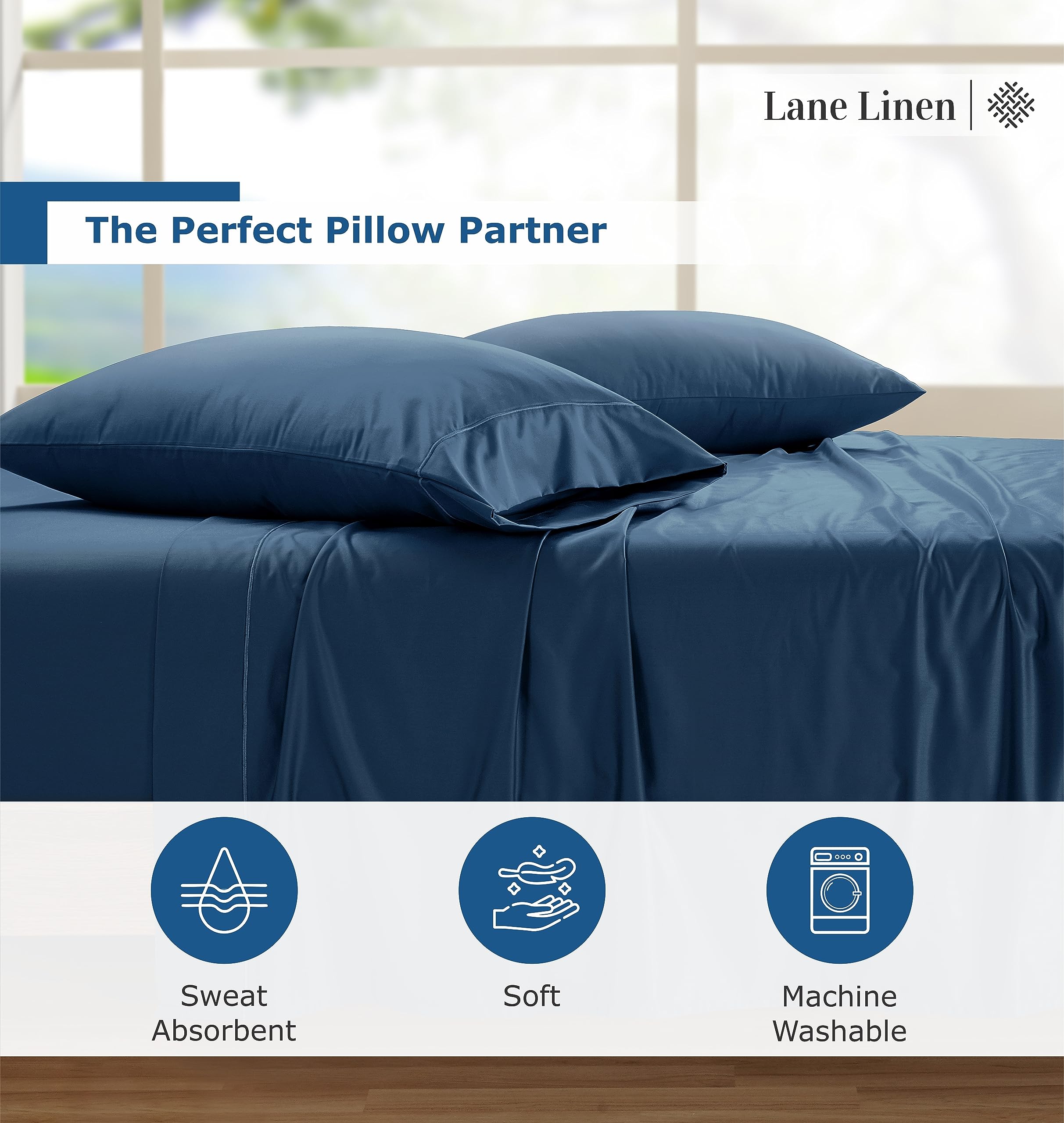 Foto 7 | Sábanas Lane Linen, 100% Algodón Egipcio, Tamaño Completo, Azul - Venta Internacional.