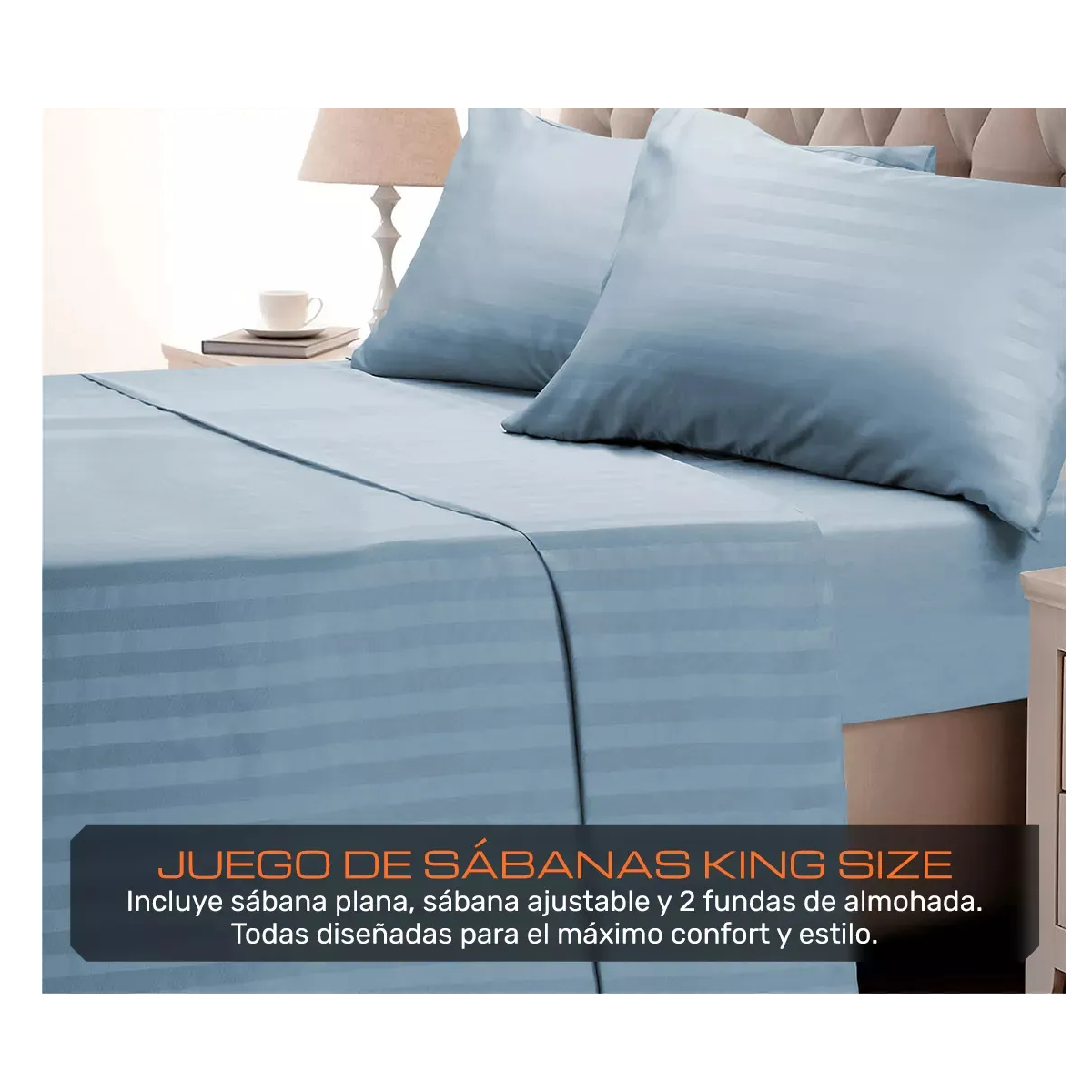 Foto 3 pulgar | Juego De Sábanas King 3000 Hilos Diseño Rayado 4 Piezas Eo Safe Imports Esi-20378 Azul