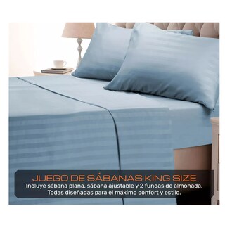 Foto 2 | Juego De Sábanas King 3000 Hilos Diseño Rayado 4 Piezas Eo Safe Imports Esi-20378 Azul