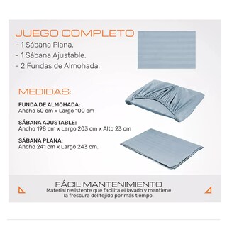 Foto 3 | Juego De Sábanas King 3000 Hilos Diseño Rayado 4 Piezas Eo Safe Imports Esi-20378 Azul