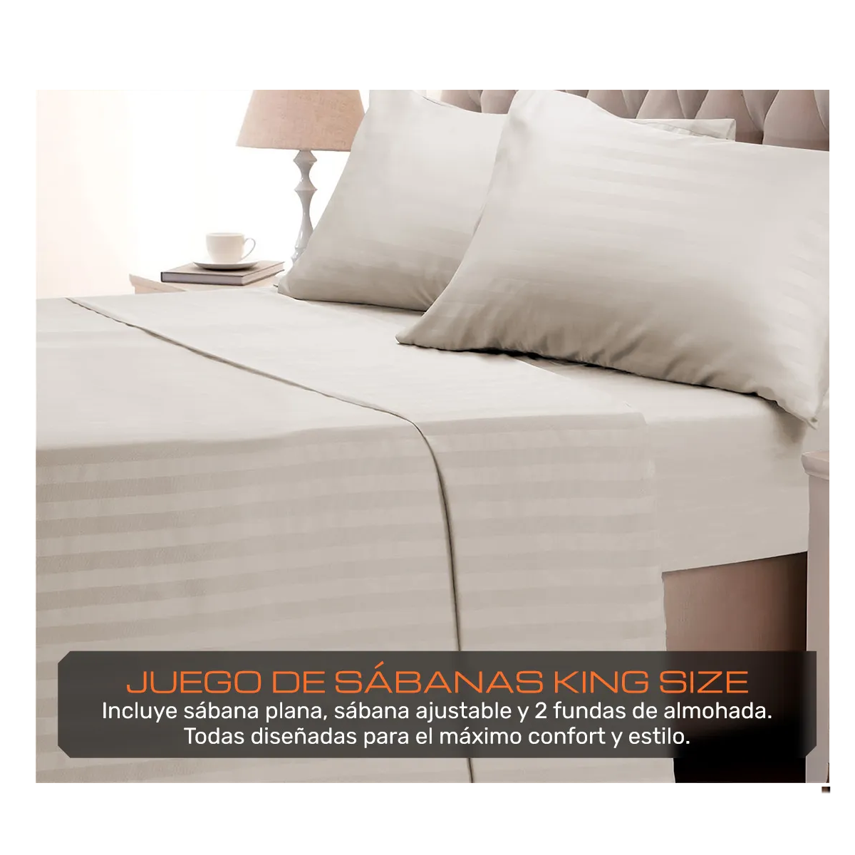 Foto 2 | Juego De Sábanas King Suave Diseño Rayado 4 Piezas  Eo Safe Imports Esi-20379 Beige