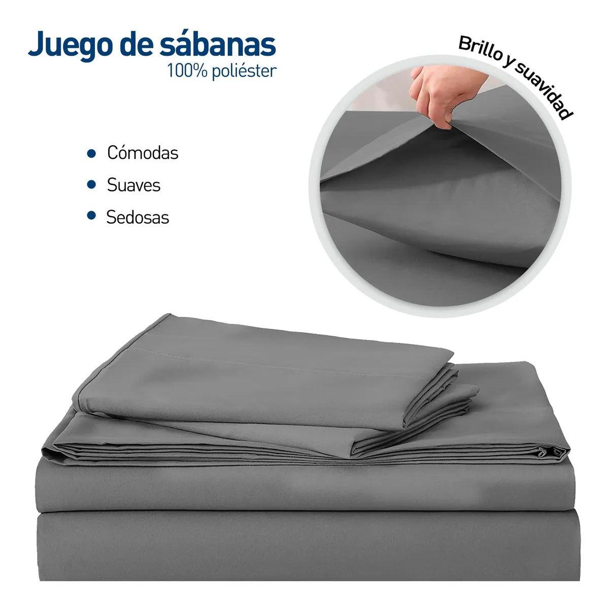 Foto 2 | Juego De Sabanas Queen Size 100% Poliéster Microfibra 4 Pzs Eo Safe Imports Esi-20377 Gris