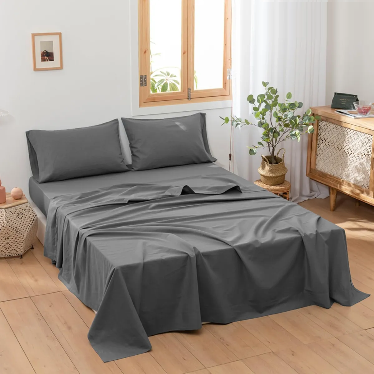 Foto 4 | Juego De Sabanas Queen Size 100% Poliéster Microfibra 4 Pzs Eo Safe Imports Esi-20377 Gris
