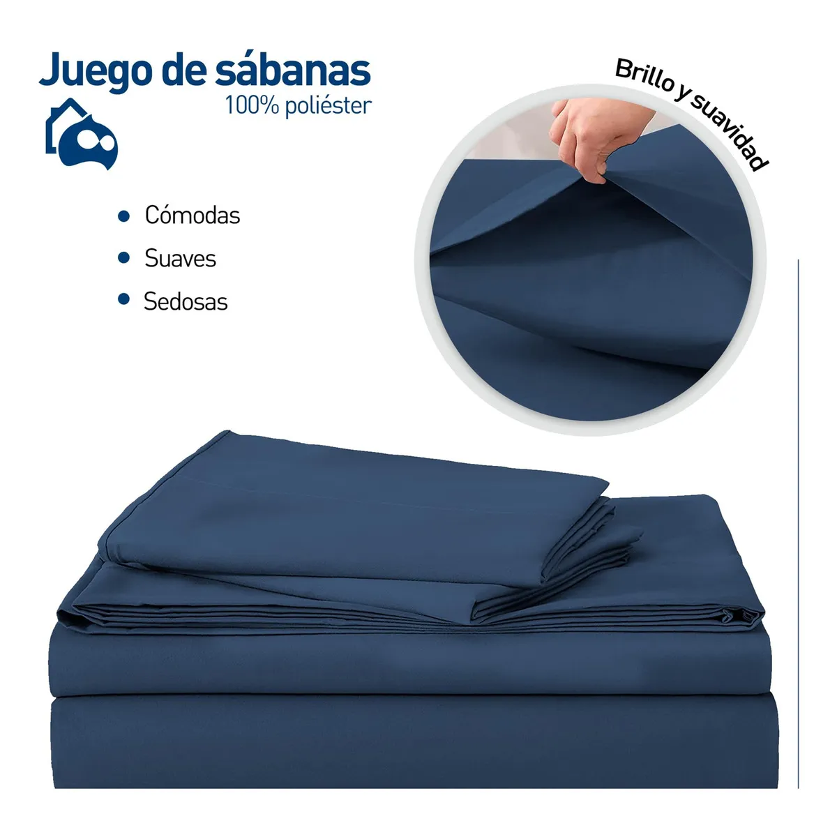 Foto 3 pulgar | Juego De Sabanas Queen Size 100% Poliéster Microfibra 4 Pzs Eo Safe Imports Esi-20375 Azul