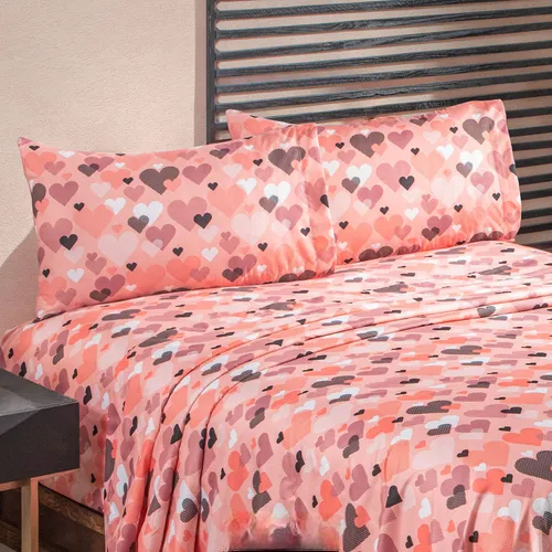 Foto 2 | Juego De Sábanas Matrimoniales Xtellar  Estampado Corazones De Microfibra Suave