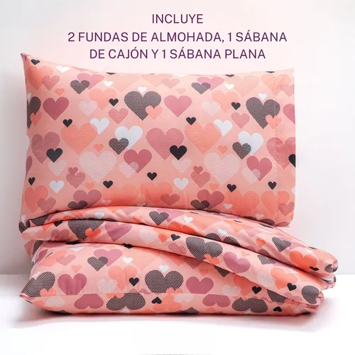 Foto 4 pulgar | Juego De Sábanas Matrimoniales Xtellar  Estampado Corazones De Microfibra Suave