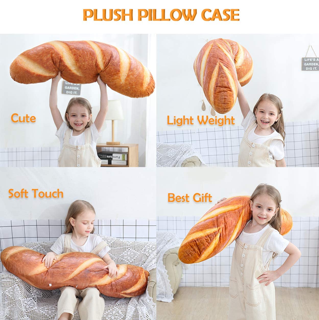 Foto 6 pulgar | Venta Internacional - Almohada Wepop Con Forma De Pan Con Simulación 3d De 80 Cm A 100 Cm, Color Marrón