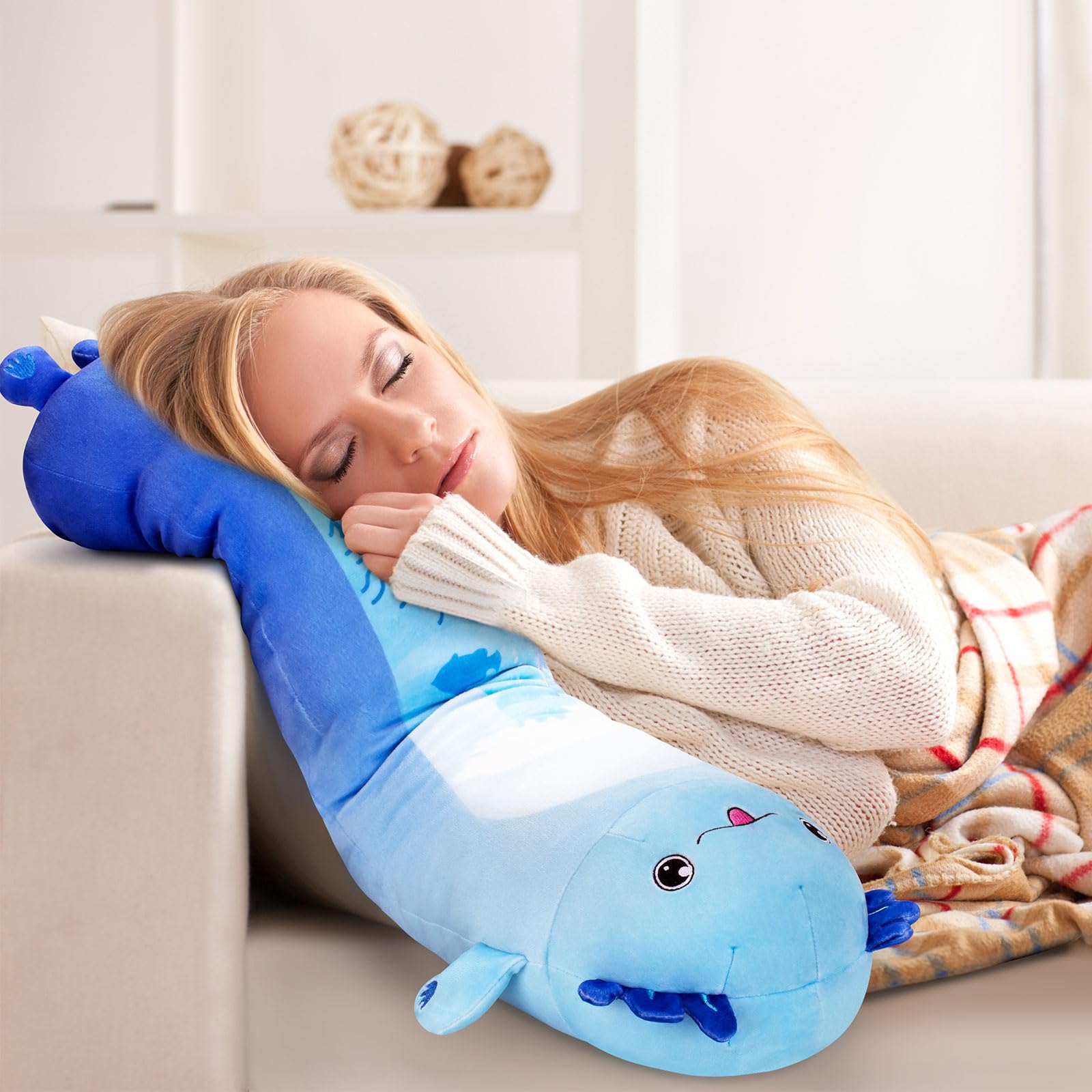 Foto 7 pulgar | Venta Internacional - Almohada De Peluche Kmuysl Axolotl De 70 Cm Para Niños, Color Azul