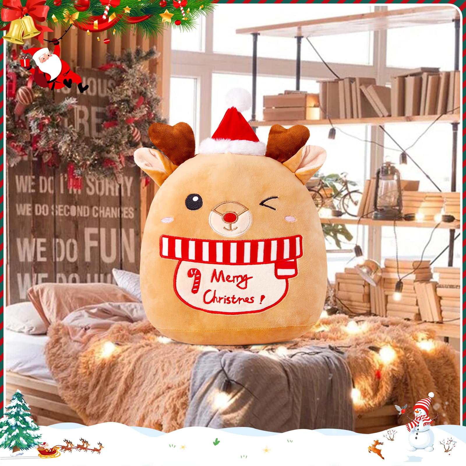 Foto 5 pulgar | Almohada De Felpa Athoinsu Christmas Elk Reindeer 35 Cm Para Niños - Venta Internacional.