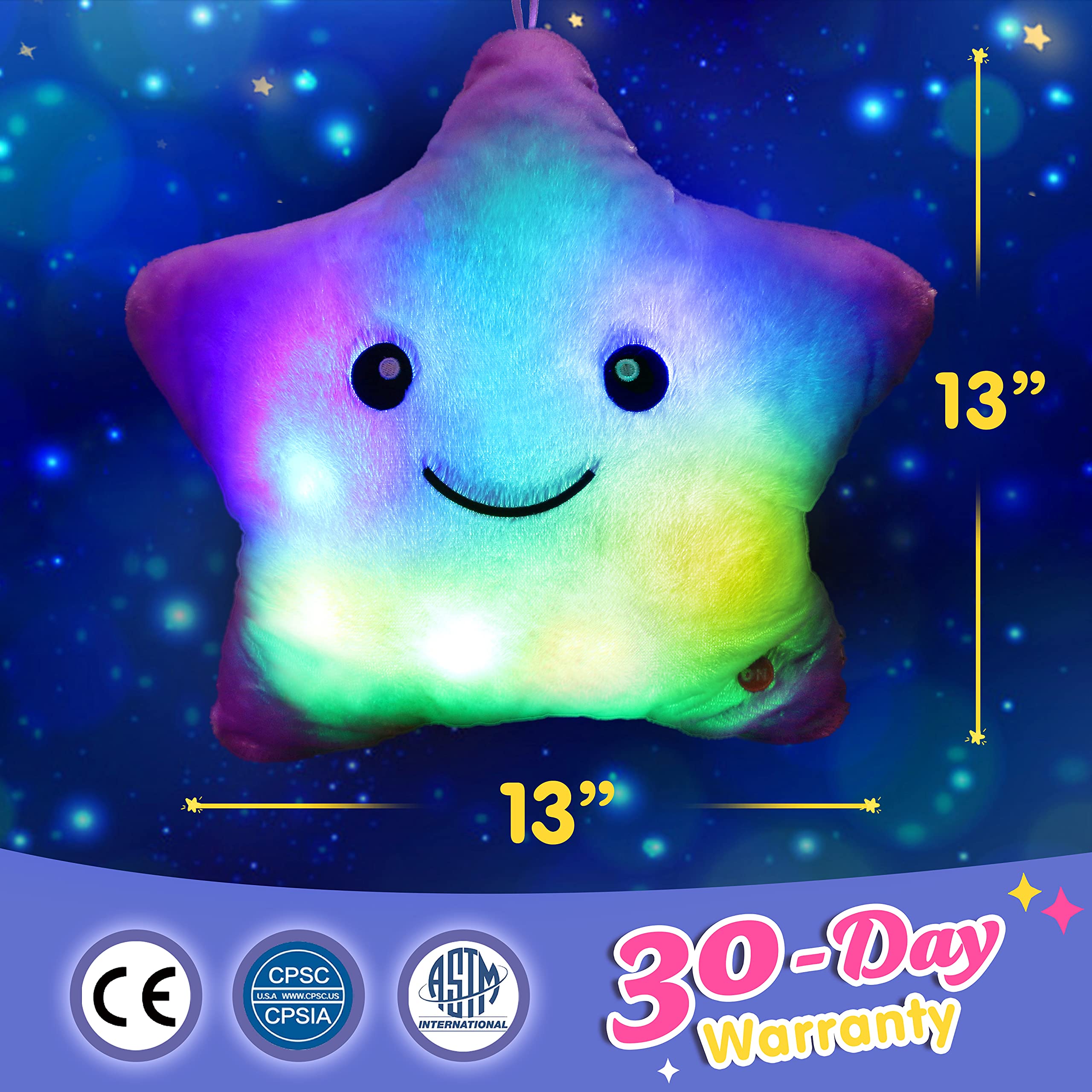 Foto 4 pulgar | Almohada Con Luz Nocturna Wewill Twinkle Star, 33 Cm, Color Morado - Venta Internacional.