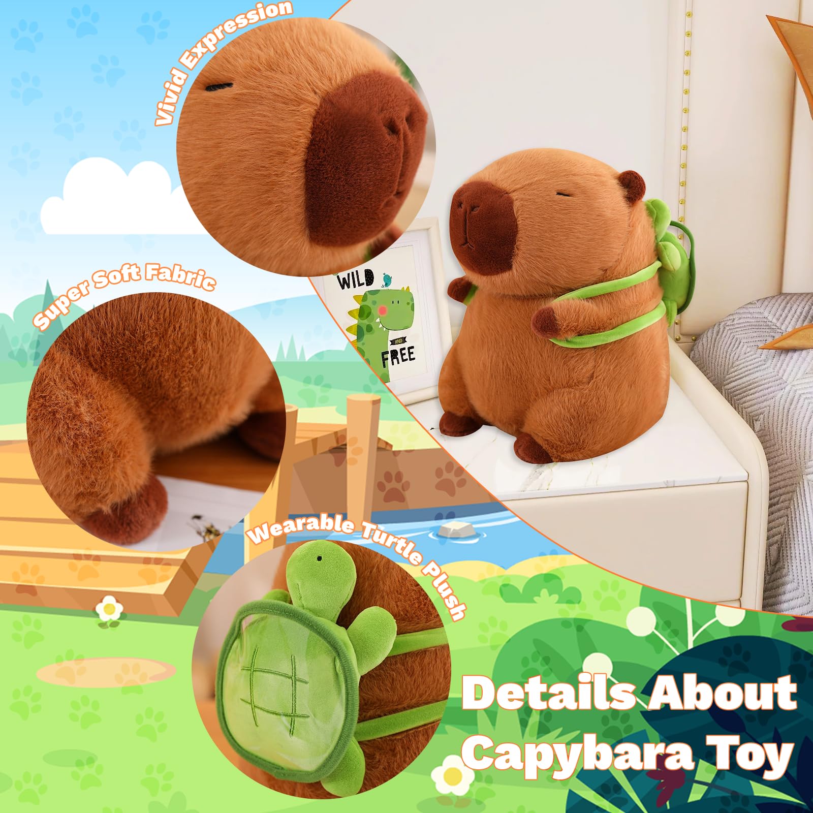 Foto 5 pulgar | Peluche Emoin Capybara Con Bolsa De Tortuga, Cojín Relleno De 23 Cm - Venta Internacional.