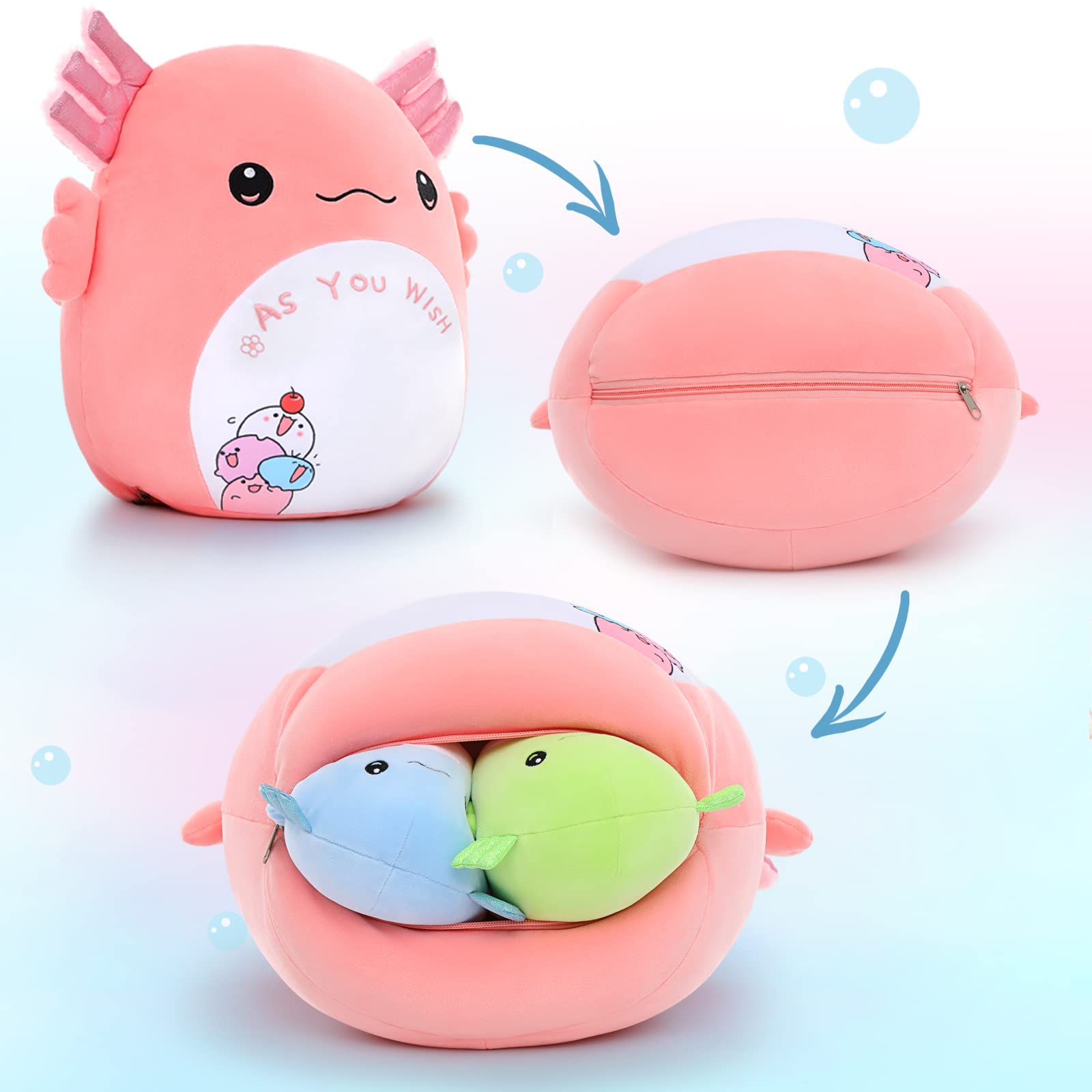 Foto 5 pulgar | Almohada De Peluche Tezituor Axolotl De 16 Pulgadas Con 3 Axolotls Para Bebés - Venta Internacional.