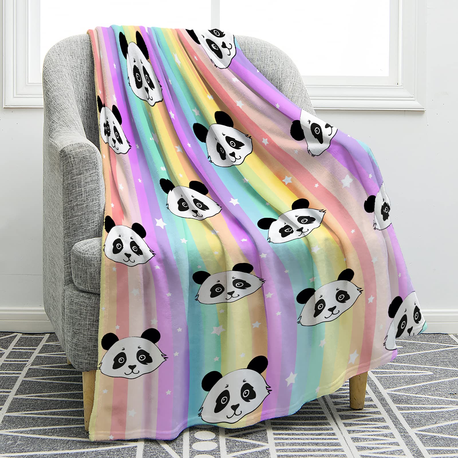 Manta Jekeno Cartoon Panda Rainbow 100% Poliéster 50 X 60 Cm - Venta Internacional.