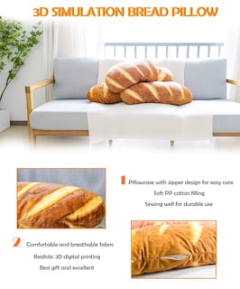 Foto 4 | Almohada Wepop Con Forma De Pan Con Simulación 3d, 80 Cm/100 Cm, Color Marrón - Venta Internacional.