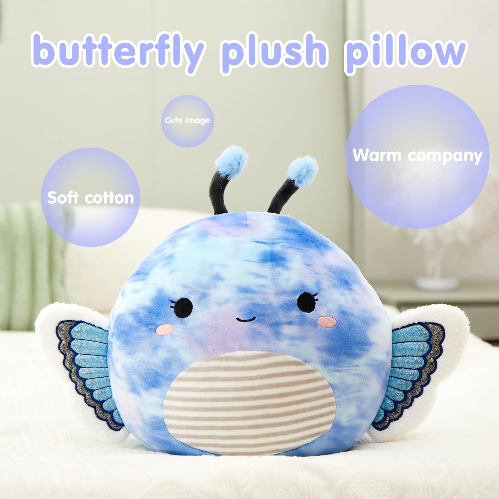 Foto 4 pulgar | Almohada De Peluche Houwsbaby Con Forma De Mariposa Azul De 30 Cm - Venta Internacional.