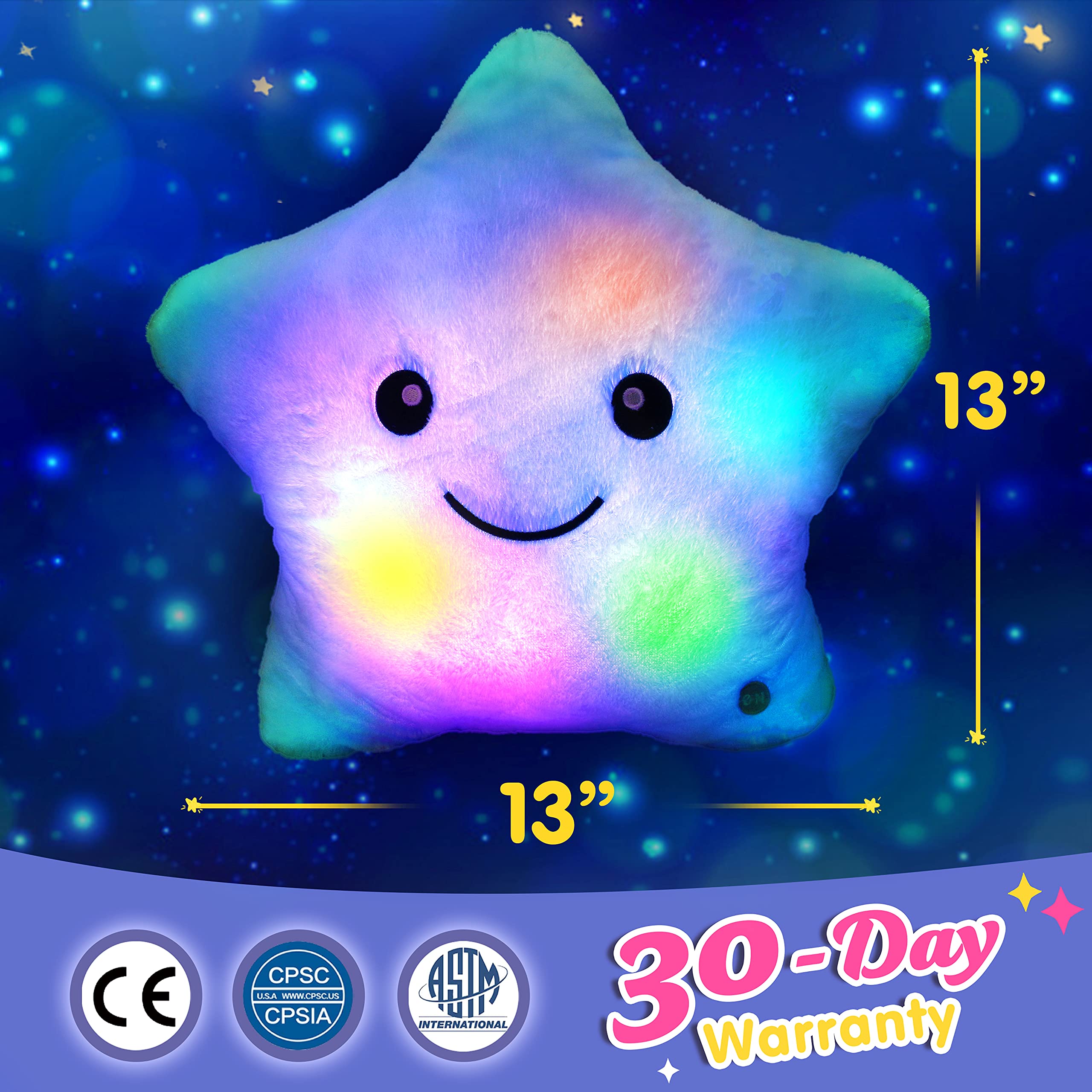 Foto 4 pulgar | Almohada Led De Felpa Wewill Twinkle Star Light Para Niños De 33 Cm - Venta Internacional.