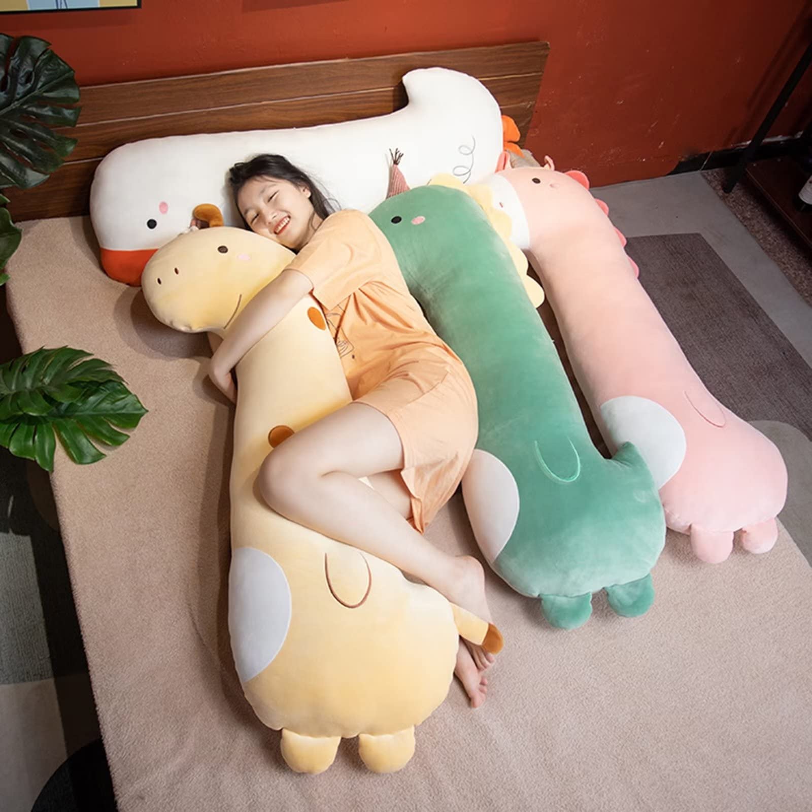 Foto 5 pulgar | Almohada Larga De Felpa Con Diseño De Dinosaurio, Color Verde Peach Cat, Para Niñas Y Niños - Venta Internacional.