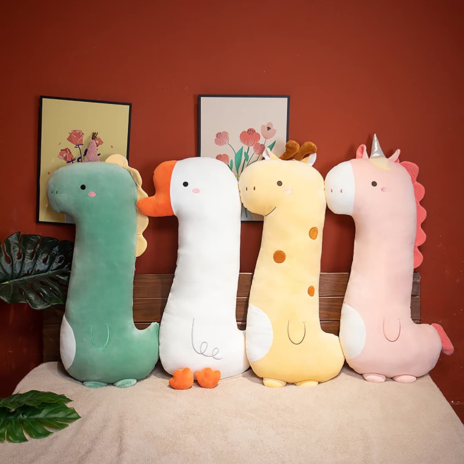 Foto 6 pulgar | Almohada Larga De Felpa Con Diseño De Dinosaurio, Color Verde Peach Cat, Para Niñas Y Niños - Venta Internacional.