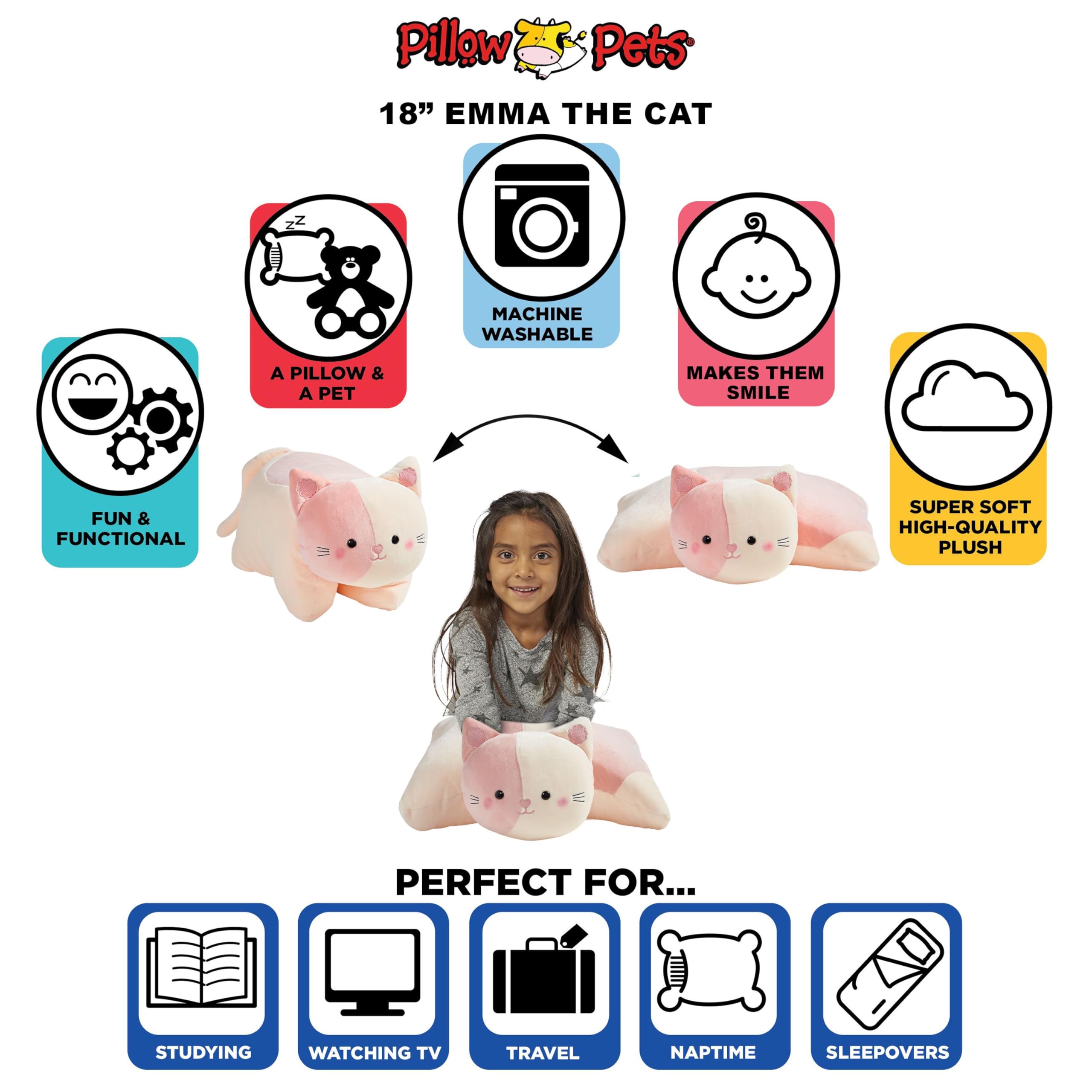 Foto 5 pulgar | Almohada De Felpa Pets Puff Emma The Cat Para Niños Y Adultos - Venta Internacional.