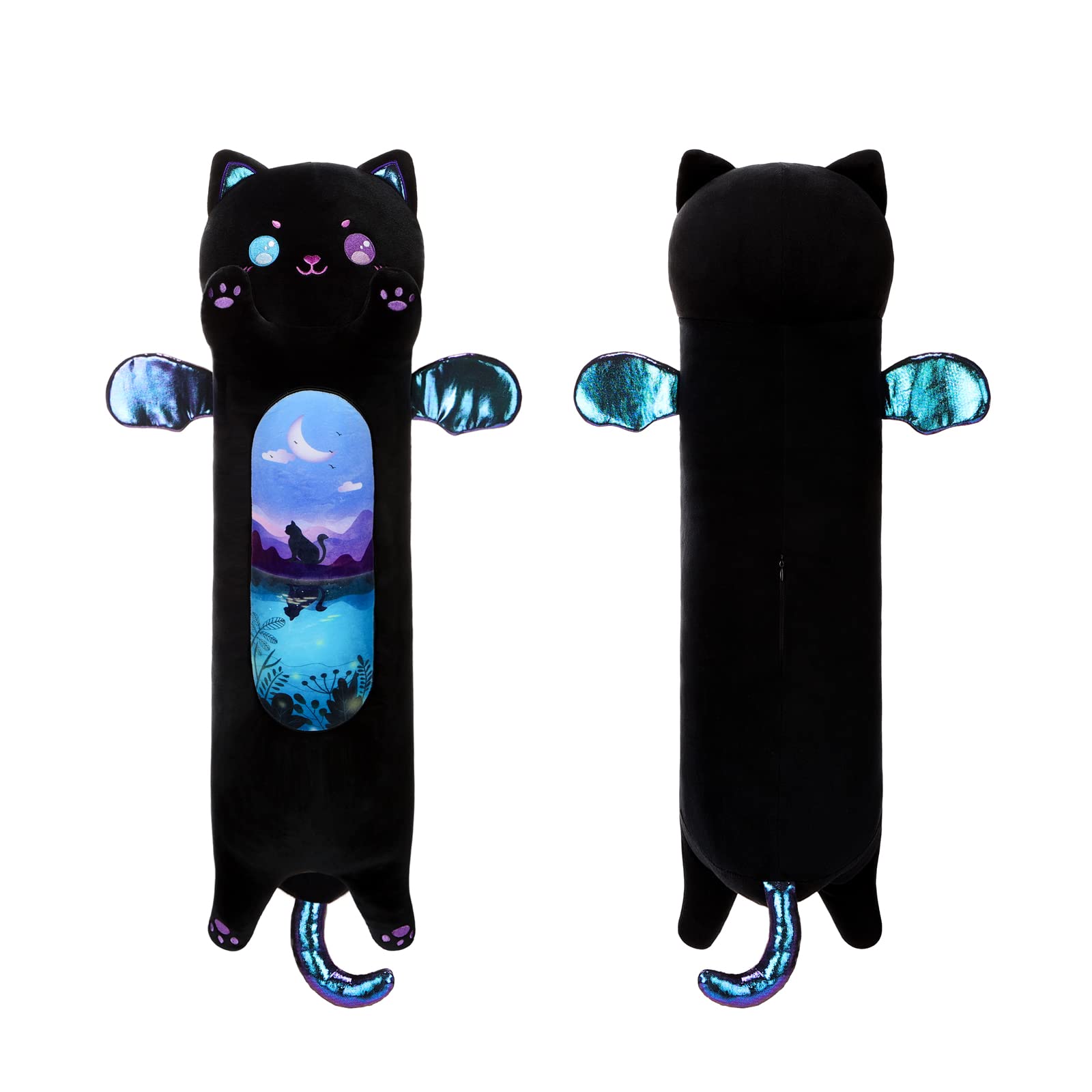 Foto 2 pulgar | Almohada De Felpa Aixini Long Cat Moonlight Negra De 50 Cm Para Niños - Venta Internacional.