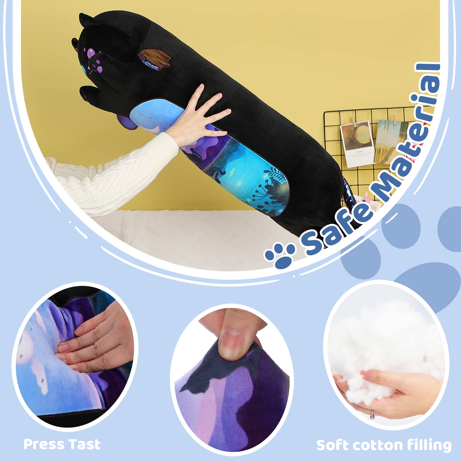 Foto 3 pulgar | Almohada De Felpa Aixini Long Cat Moonlight Negra De 50 Cm Para Niños - Venta Internacional.