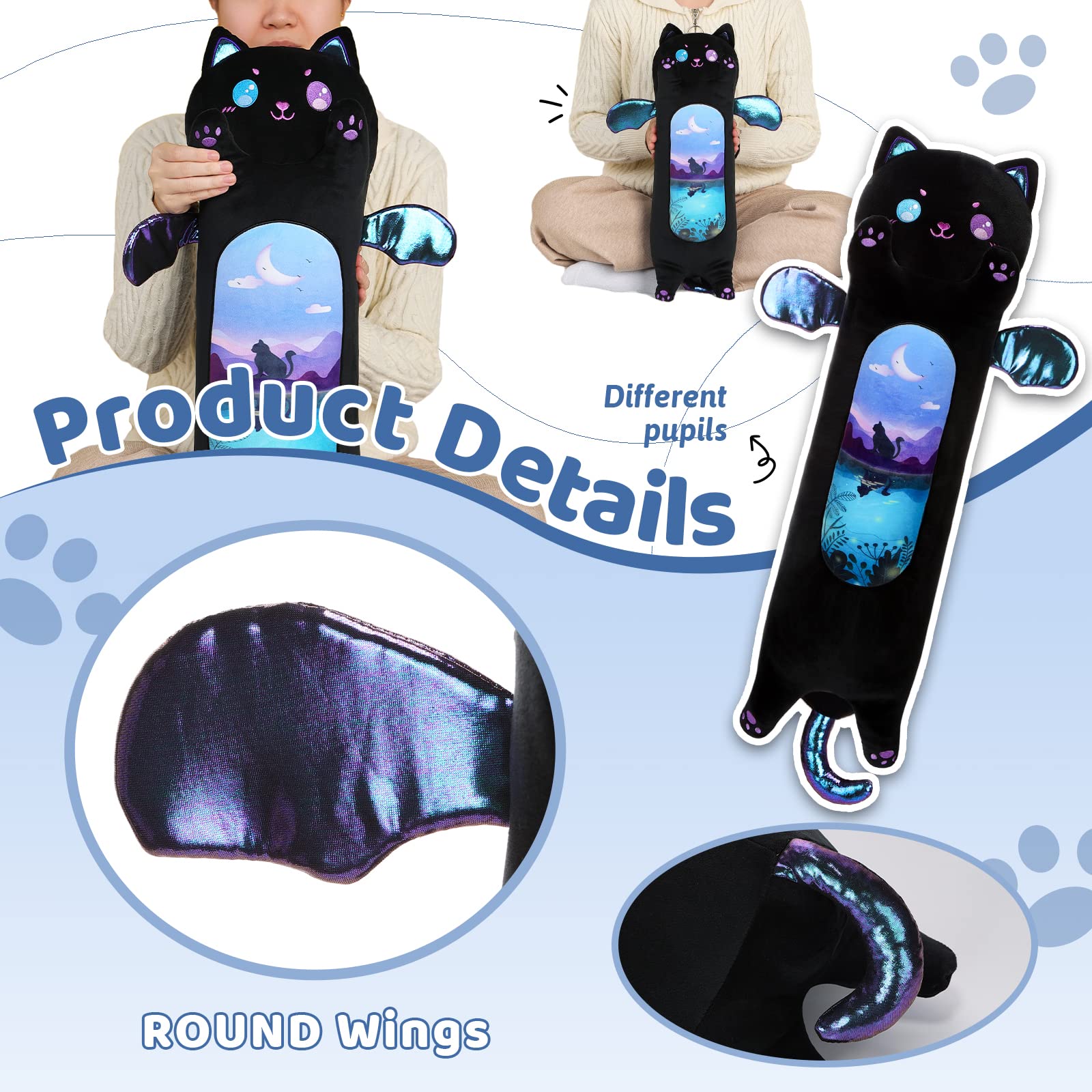 Foto 4 pulgar | Almohada De Felpa Aixini Long Cat Moonlight Negra De 50 Cm Para Niños - Venta Internacional.