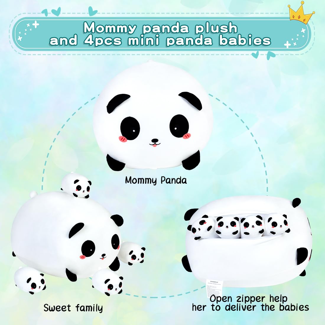 Foto 7 pulgar | Peluche Snowolf Panda Mommy Con 4 Piezas Para Bebés Pequeños De 40 Cm - Venta Internacional.