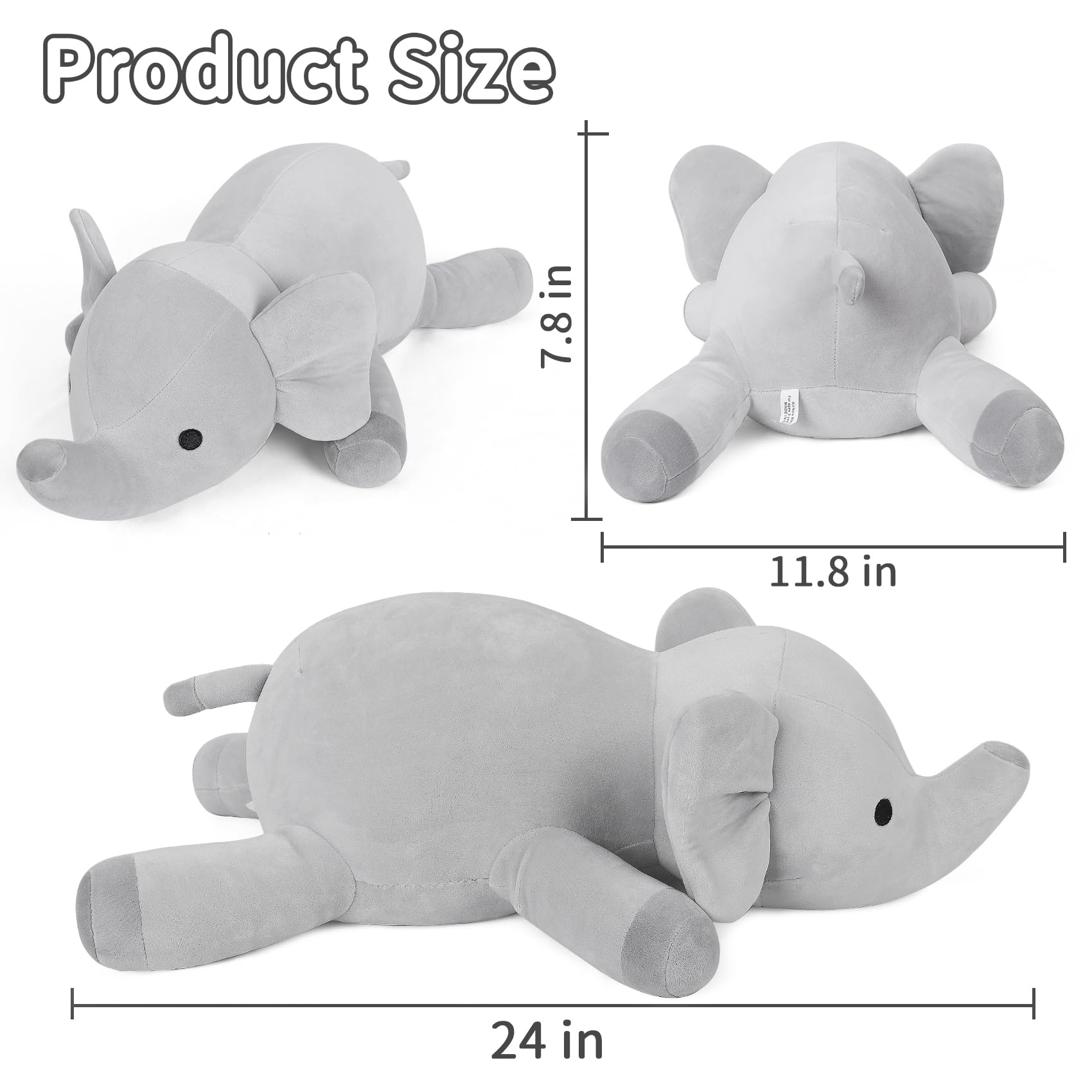 Foto 3 pulgar | Peluche Pesado Wepop Elephant, 60 Cm, Color Gris - Venta Internacional.