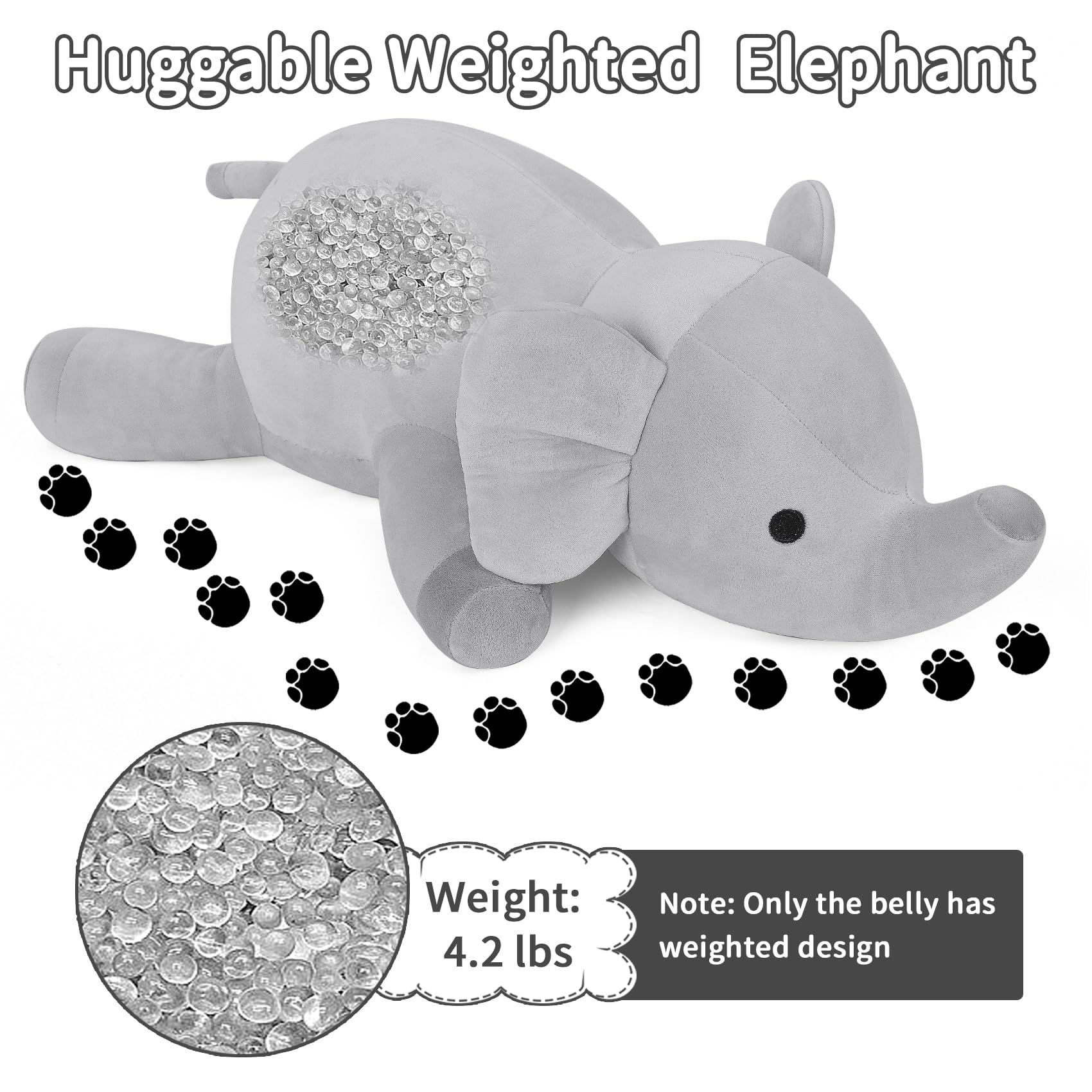 Foto 4 pulgar | Peluche Pesado Wepop Elephant, 60 Cm, Color Gris - Venta Internacional.