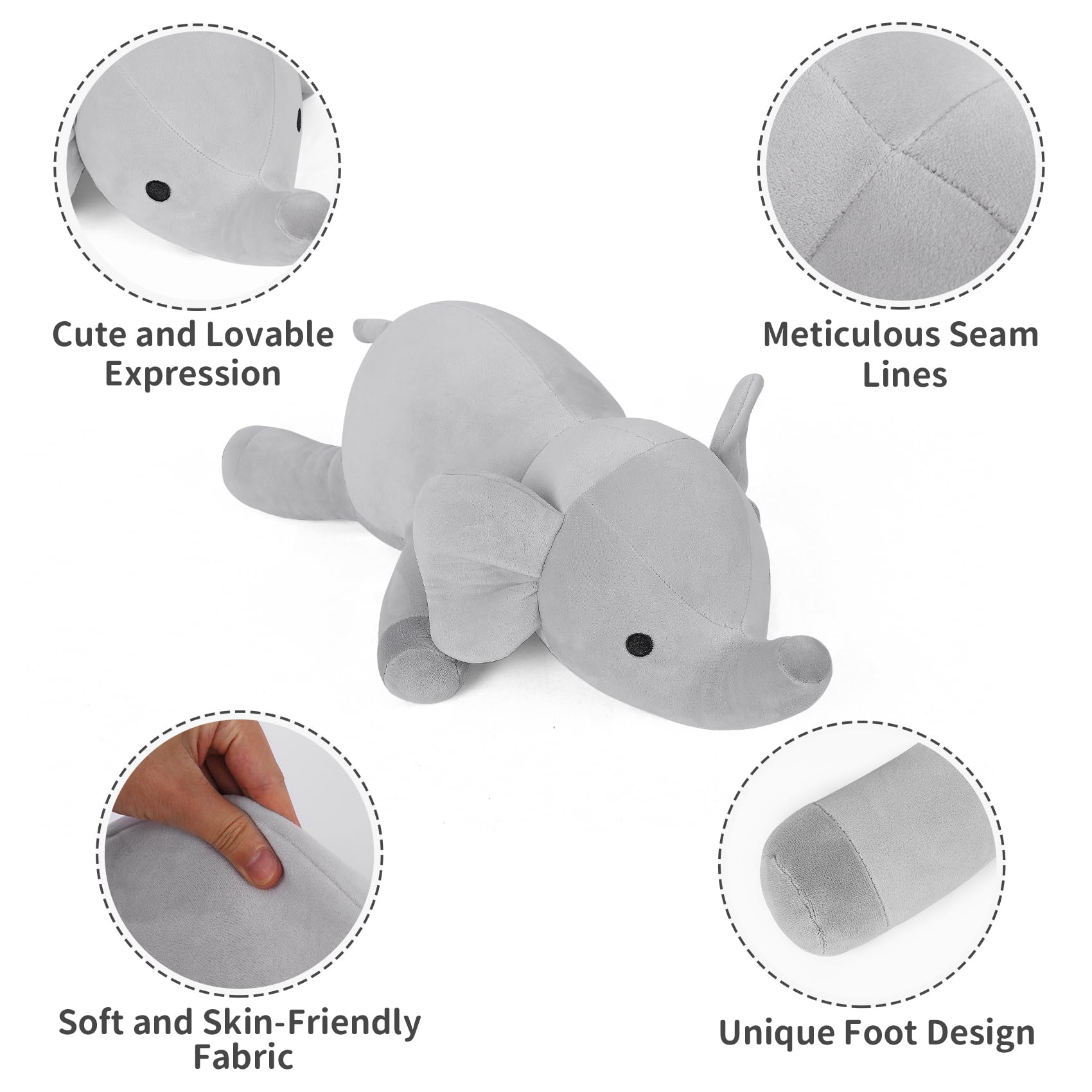 Foto 5 pulgar | Peluche Pesado Wepop Elephant, 60 Cm, Color Gris - Venta Internacional.