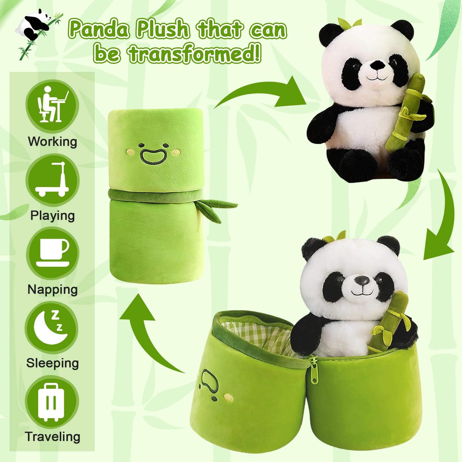 Foto 4 pulgar | Peluche De Bambú Emoin Panda Con Forma De Animal De Peluche, 30 Cm, Con Almohada - Venta Internacional.