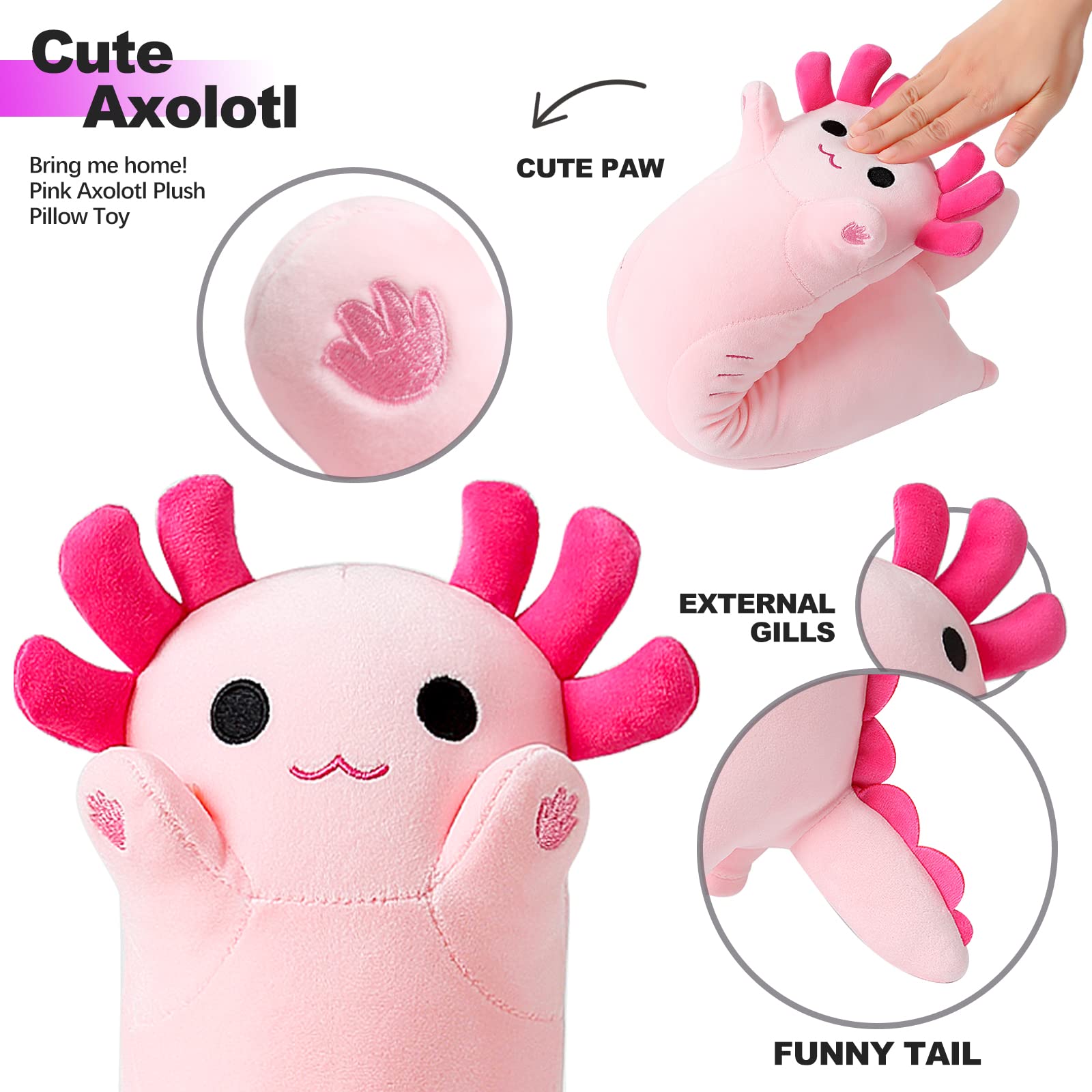 Foto 4 pulgar | Cojín De Peluche Axolotl Con Forma De Gato Melocotón, Rosa, Largo, 50 Cm - Venta Internacional.