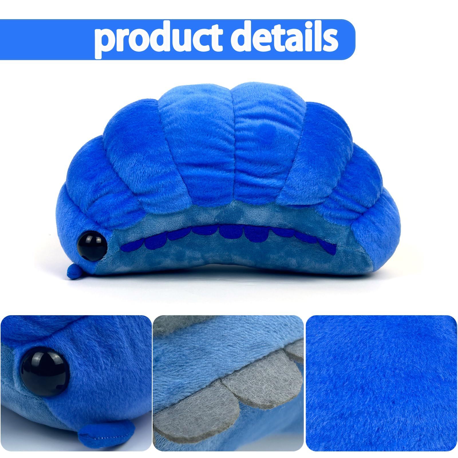 Foto 7 pulgar | Almohada De Peluche Con Forma De Insecto Isópodo, 35 Cm, Color Azul - Venta Internacional.