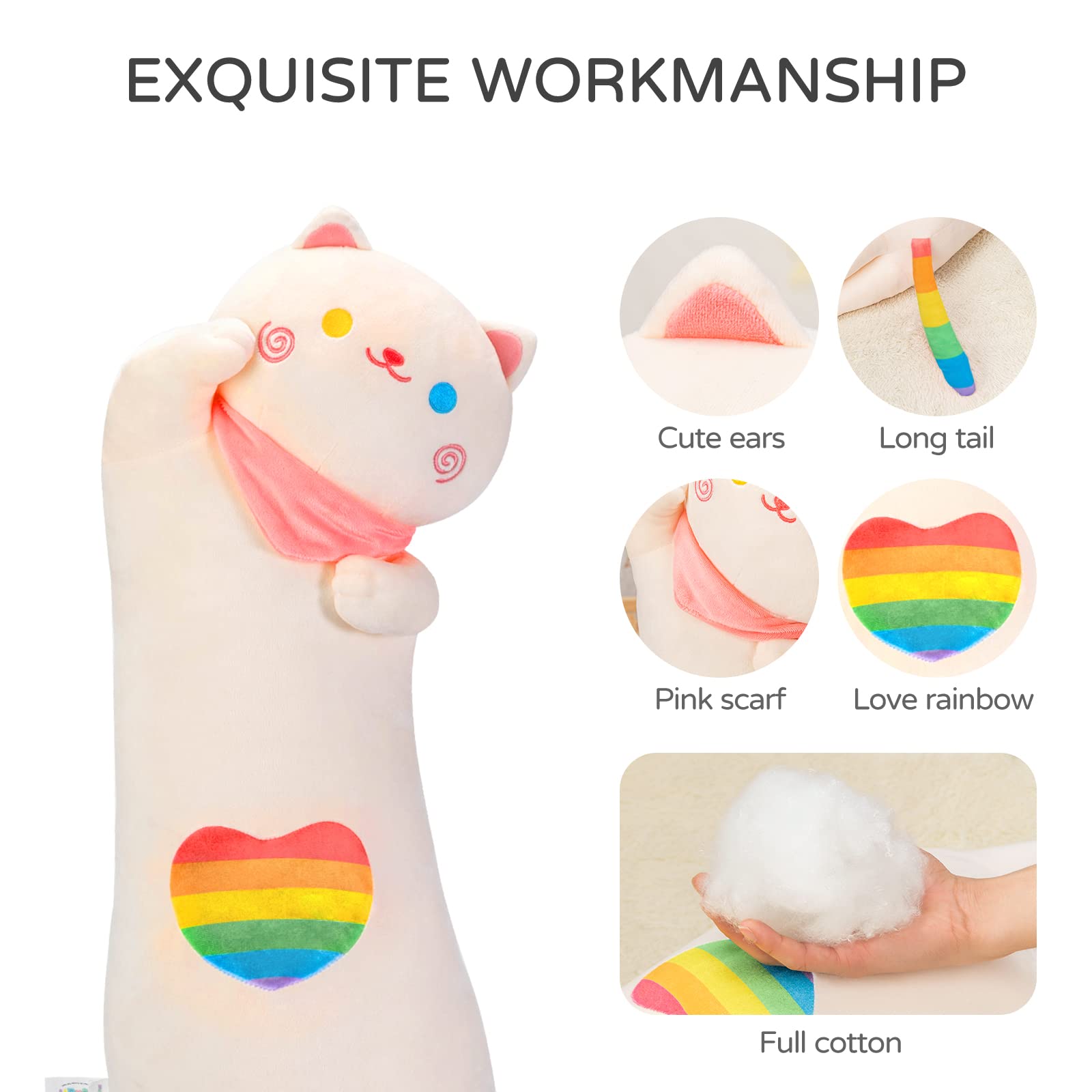 Foto 5 pulgar | Almohada Corporal De Felpa Mewaii Rainbow Cat De 25 Pulgadas Para Niños Y Anuncios - Venta Internacional.