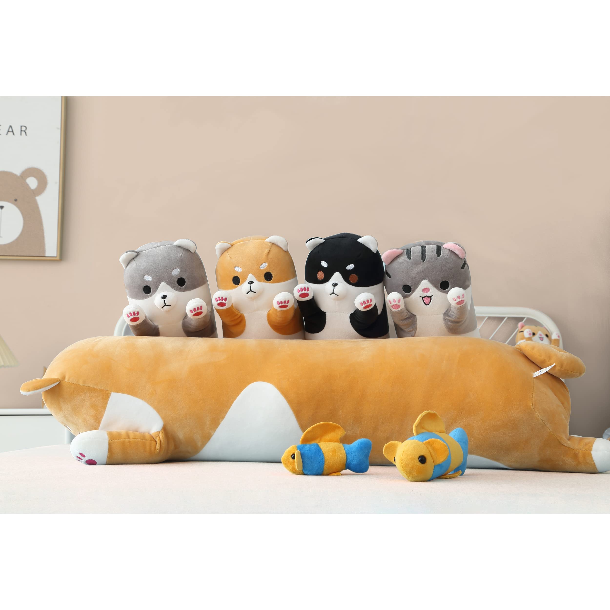 Foto 7 pulgar | Almohada Larga De Peluche Para Perros Con Forma De Melocotón Y Gato Shiba Inu Corgi, Anime - Venta Internacional.