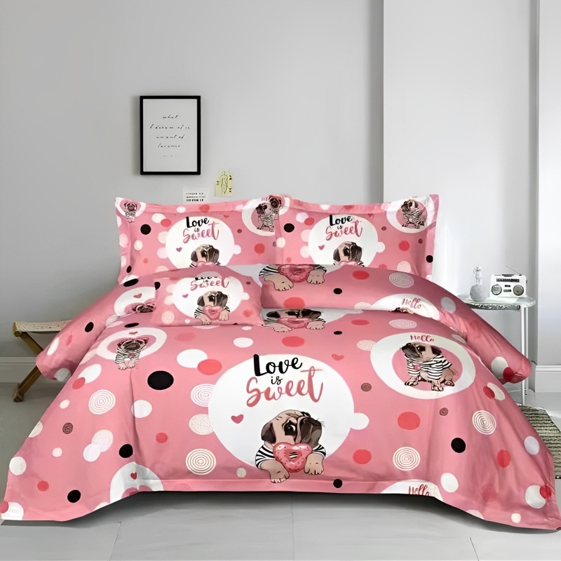 Juego De Colchas Cubrecama Summer Pug Love Ros Para Niños - Venta Internacional.